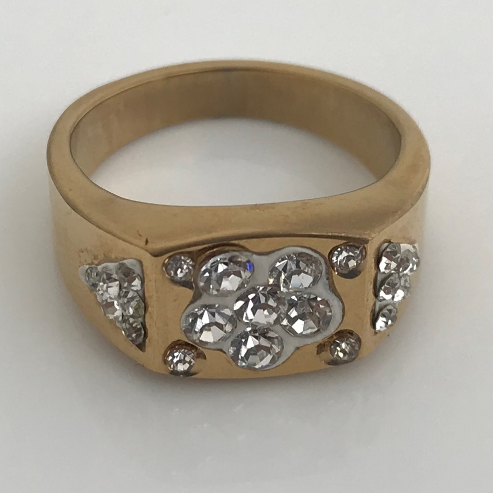 Men Ring Gold Tone Crystal Accents Fashion Jewelry - Picture 1 of 8